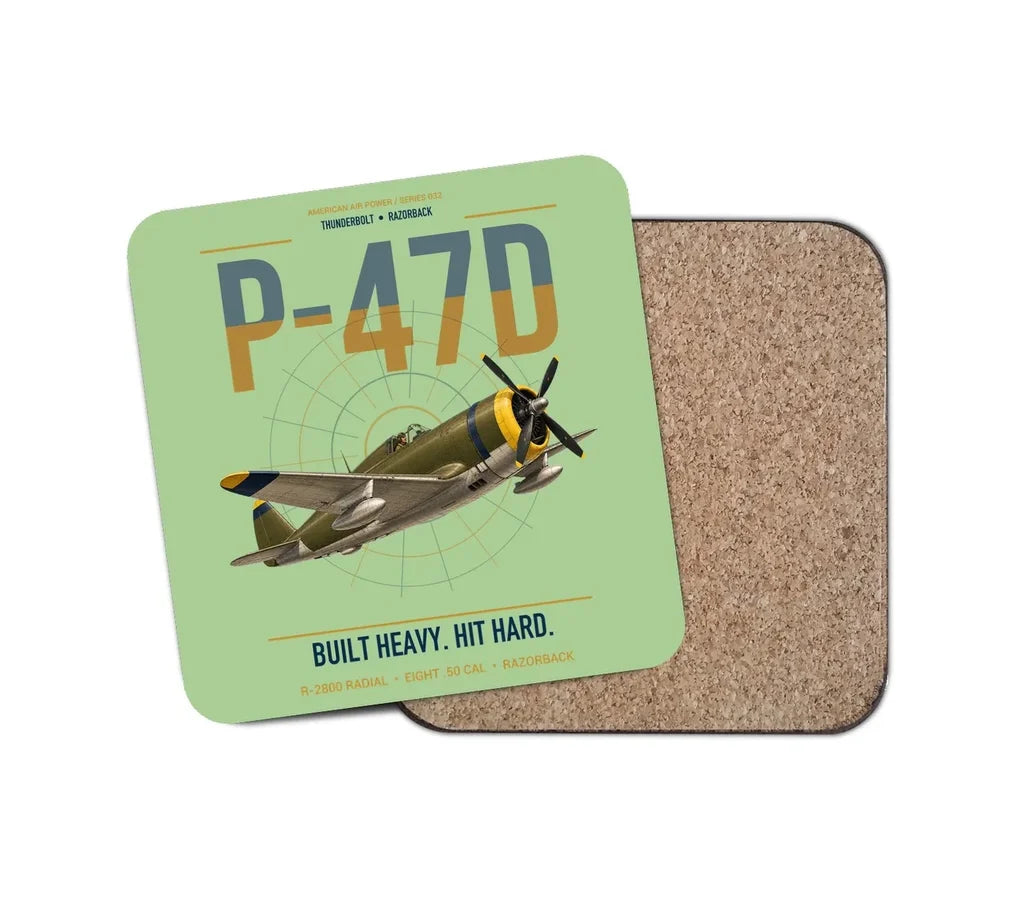 P-47D Thunderbolt Razorback design on light green 1 piece coaster