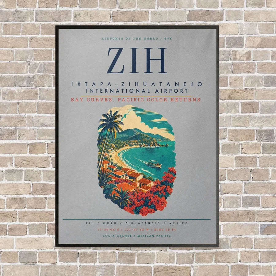 Ixtapa-Zihuatanejo International Airport ZIH vertical canvas print - framed - light gray background