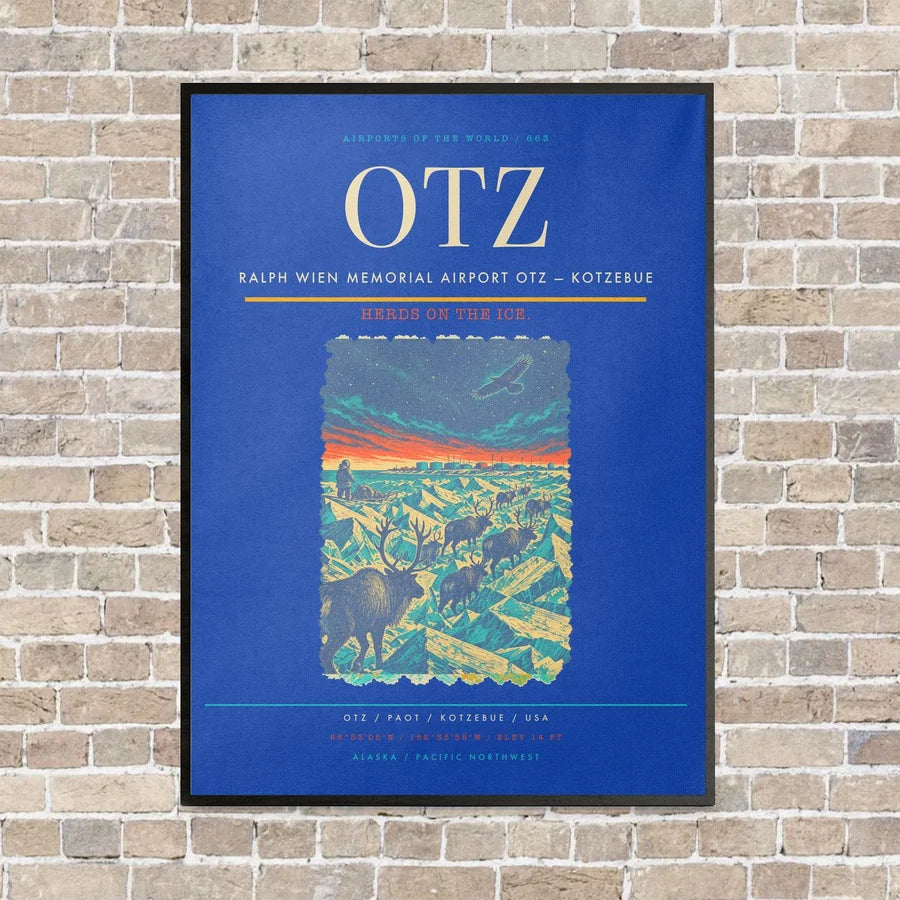 Ralph Wien Memorial Airport OTZ — Kotzebue vertical canvas print - framed - blue background