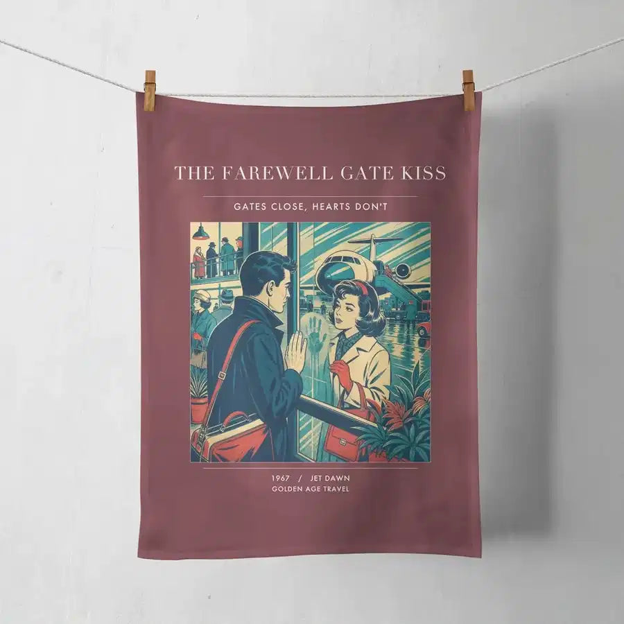 VINTAGE G4380 - The Farewell Gate Kiss - Designed Towels design on darkred
