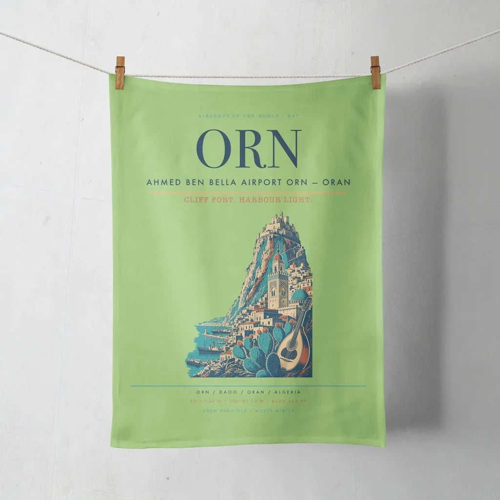 Ahmed Ben Bella Airport (ORN) design on light green towel