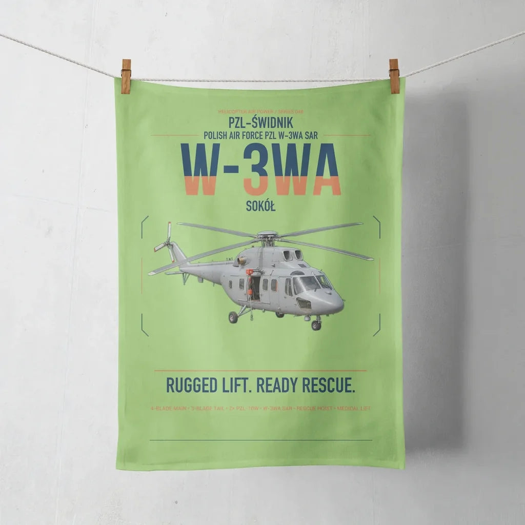PZL-Świdnik W-3WA Sokół design on light green towel