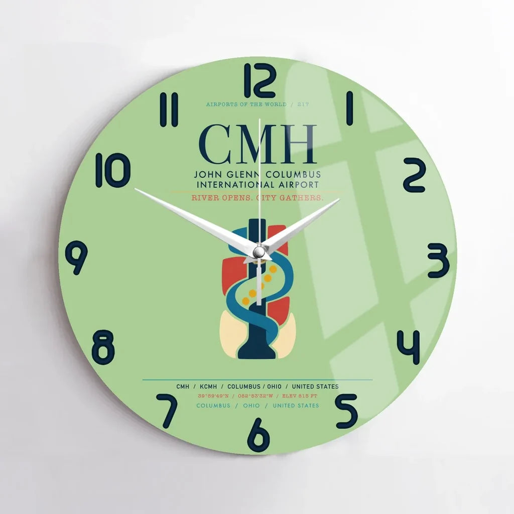 John Glenn Columbus International Airport (CMH) design on light green no frame wall clock