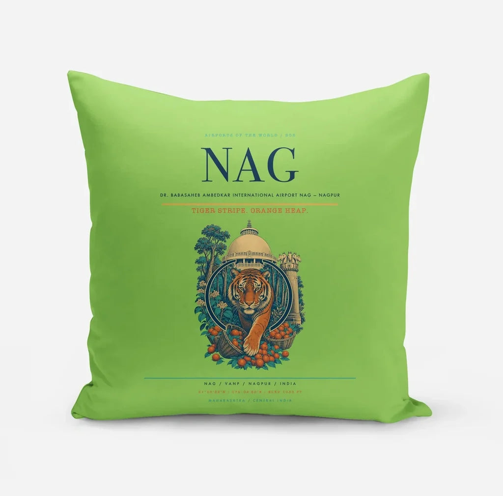 Dr. Babasaheb Ambedkar International Airport (NAG) design on light green pillow