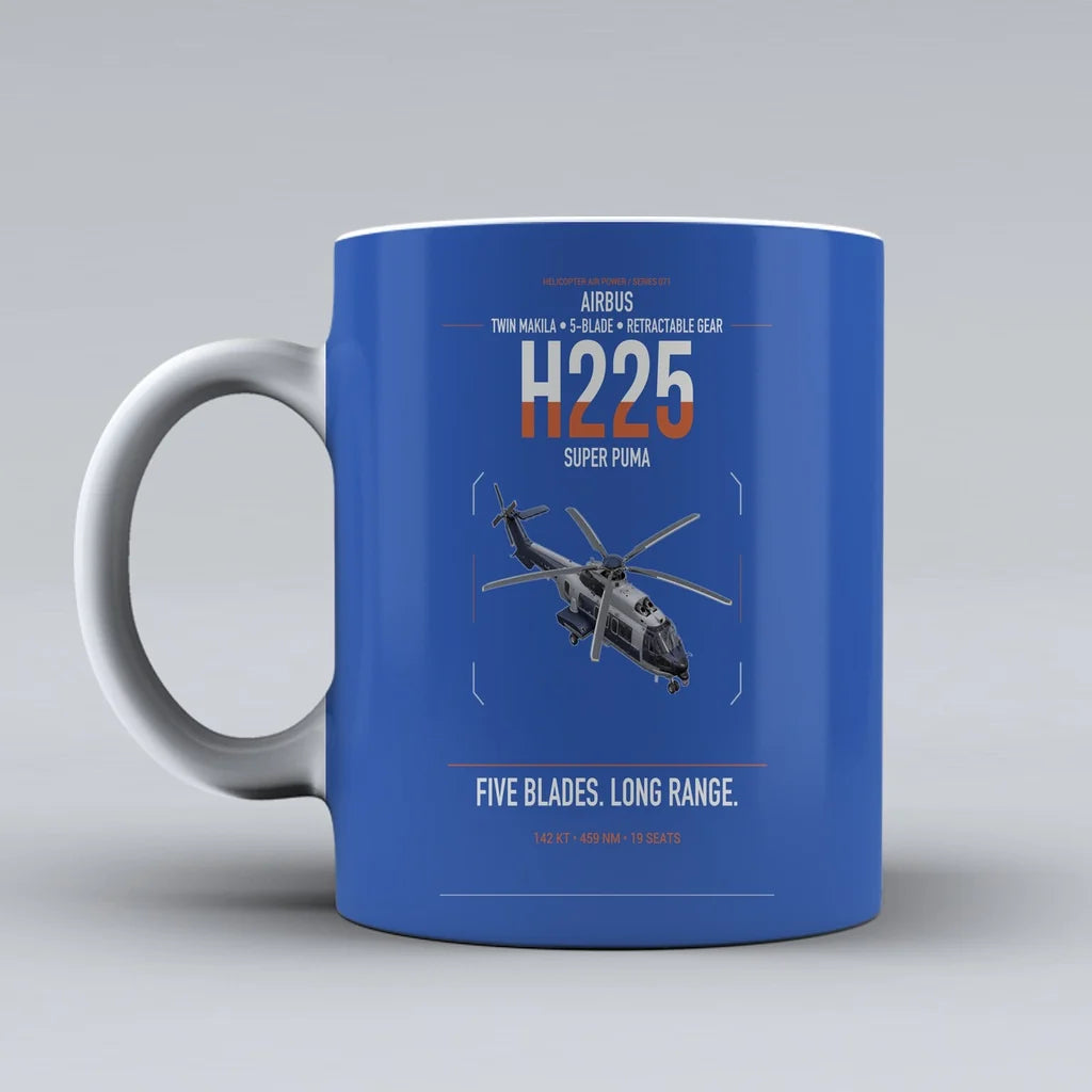 Airbus H225 design on blue ceramic mug, double-side print