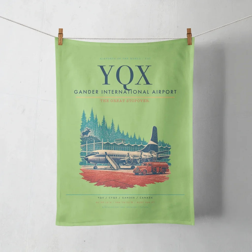 Gander International Airport (YQX) design on light green towel