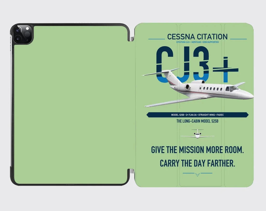 Cessna Citation CJ3+ design on light green ipad tablet case