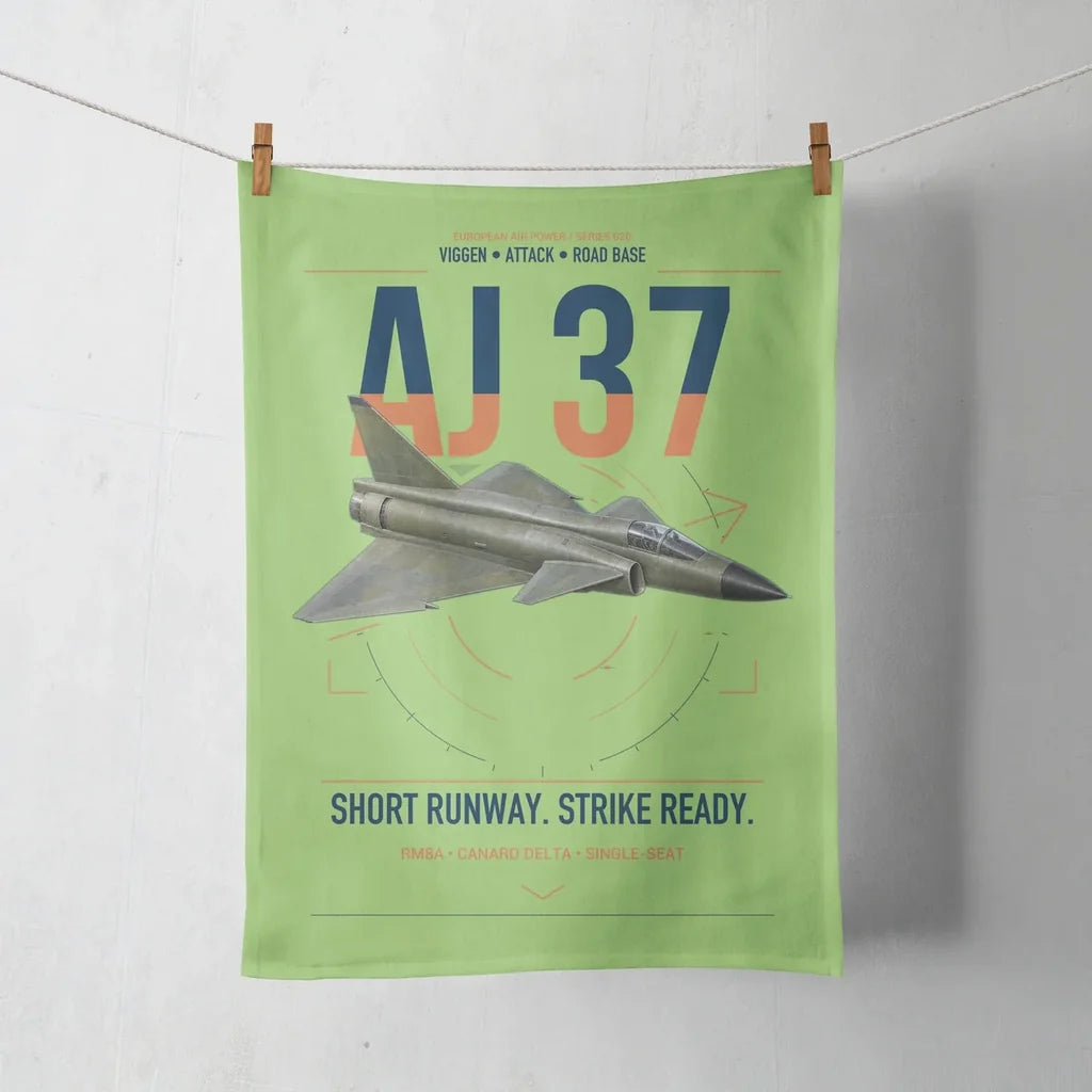 Saab AJ 37 Viggen design on light green towel