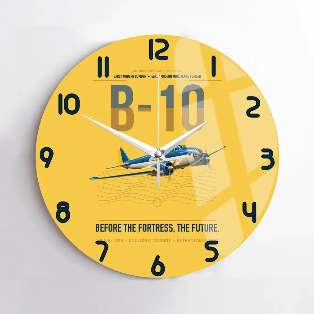 Martin B-10 design on yellow no frame wall clock