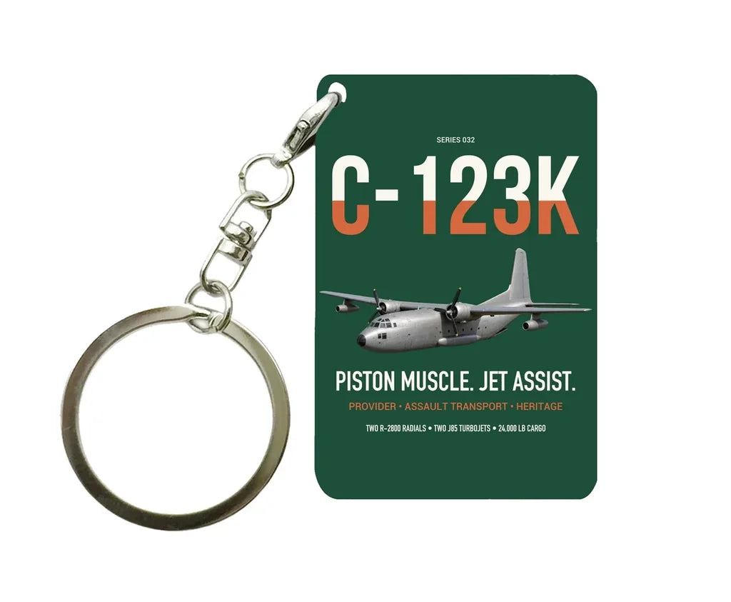 C-123K Provider design on dark green designed key chain, double-side print