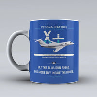 Thumbnail for Cessna Citation X+ design on blue ceramic mug, double-side print