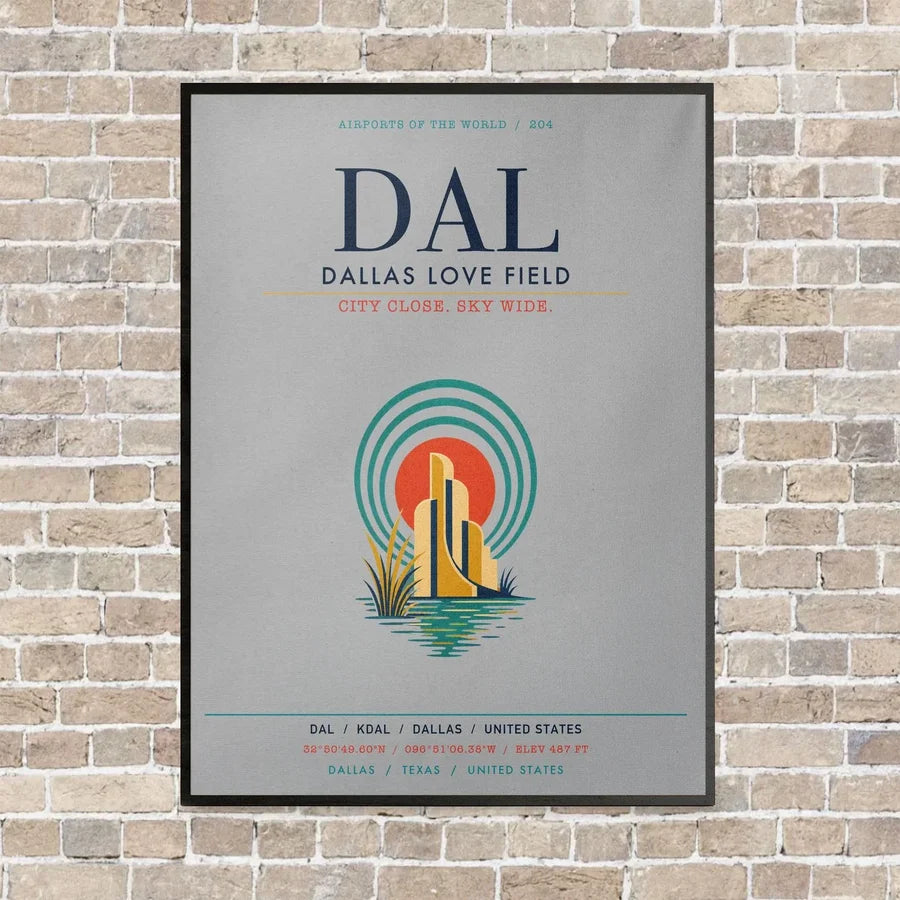 Dallas Love Field DAL vertical canvas print - framed - light gray background