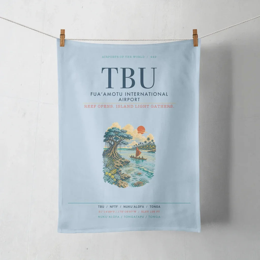 Fuaʻamotu International Airport (TBU) design on light blue towel