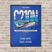 Thumbnail for Cessna T210N Centurion vertical canvas print - framed - blue background