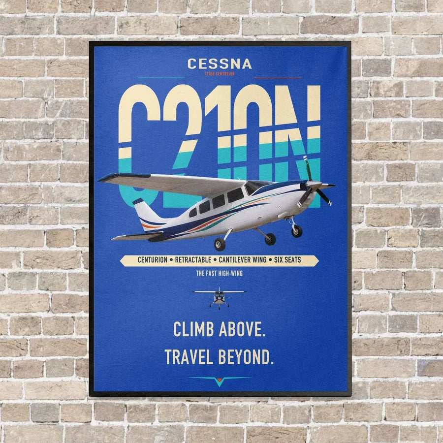 Cessna T210N Centurion vertical canvas print - framed - blue background