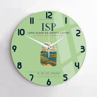 Thumbnail for Long Island MacArthur Airport (ISP) design on light green no frame wall clock