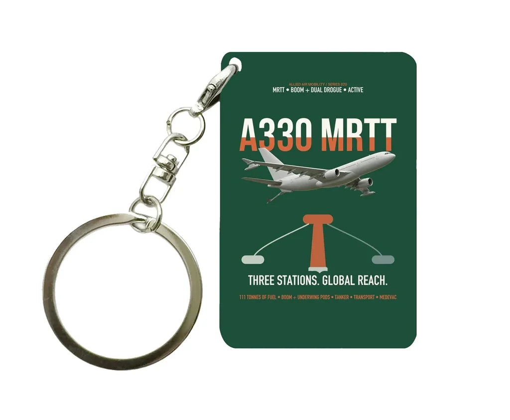 Airbus A330 MRTT design on dark green designed key chain, double-side print