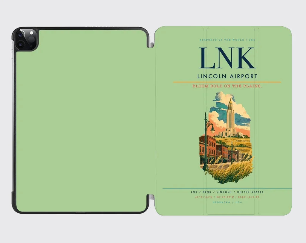 Lincoln Airport (LNK) design on light green ipad tablet case