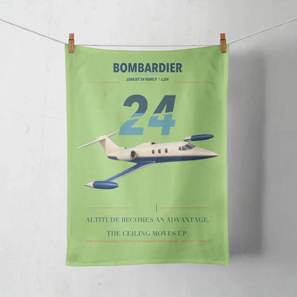 Bombardier Learjet 24 design on light green towel
