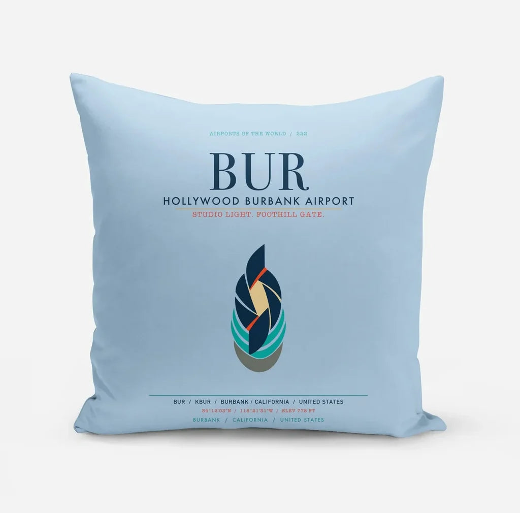 Hollywood Burbank Airport (BUR) design on light blue pillow