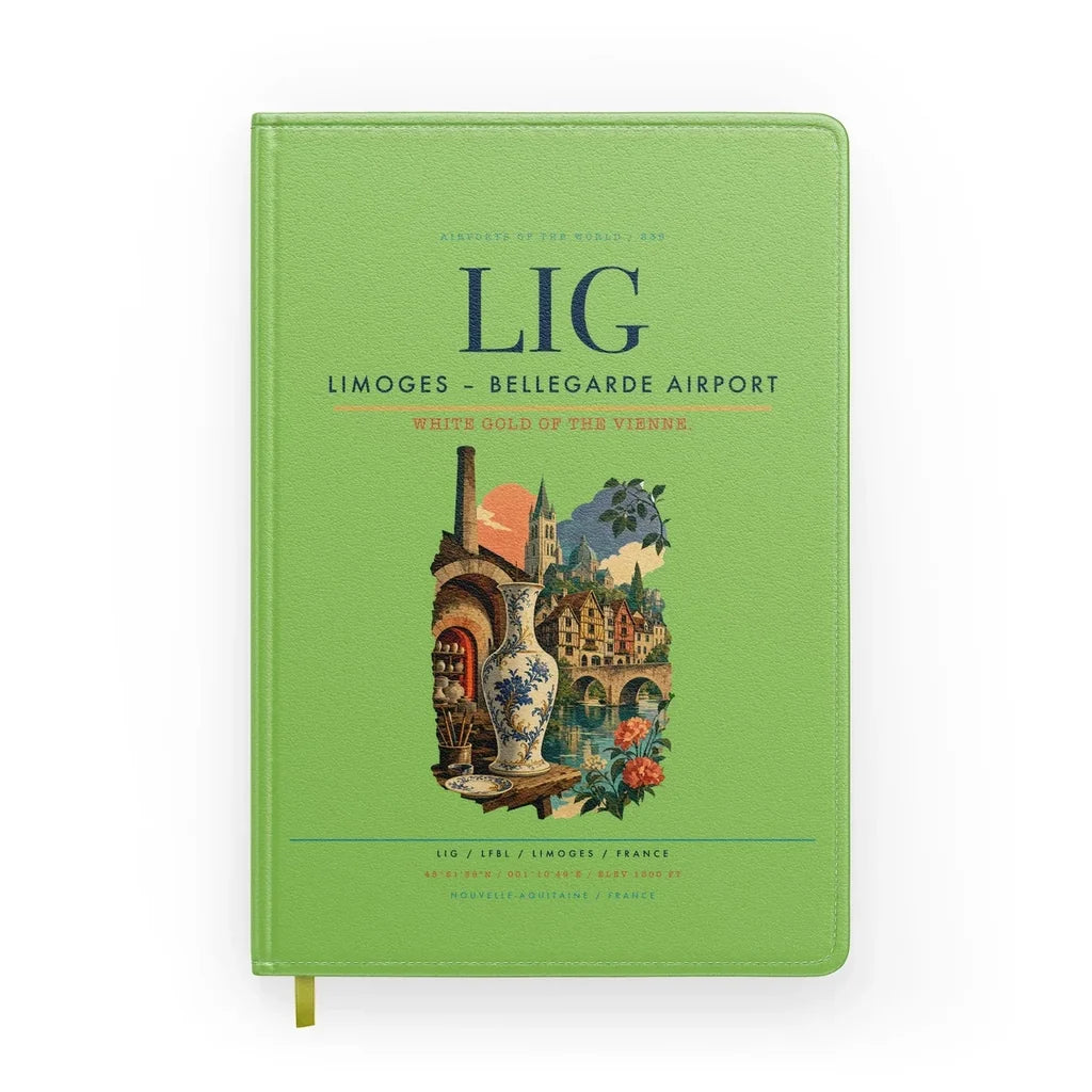 Limoges – Bellegarde Airport (LIG) design on light green notebook