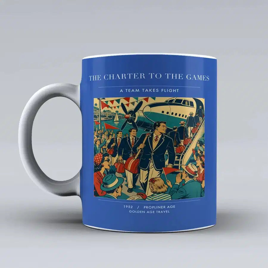 VINTAGE G4103 - The Charter To The Games - Ceramic Mug design on blue