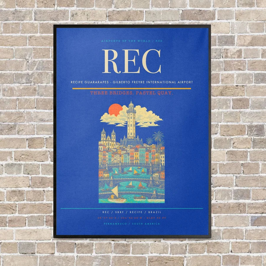 Recife Guararapes - Gilberto Freyre International Airport REC vertical canvas print - framed - blue background