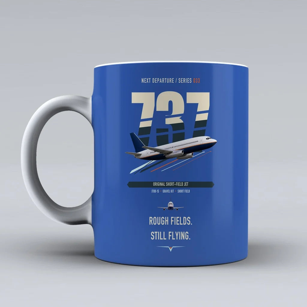 Boeing 737-200 double-side print on blue ceramic mug