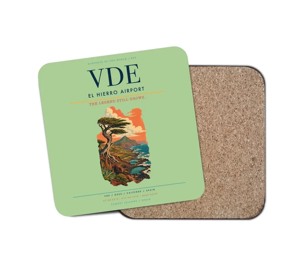 El Hierro Airport (VDE) design on light green 1 piece coaster