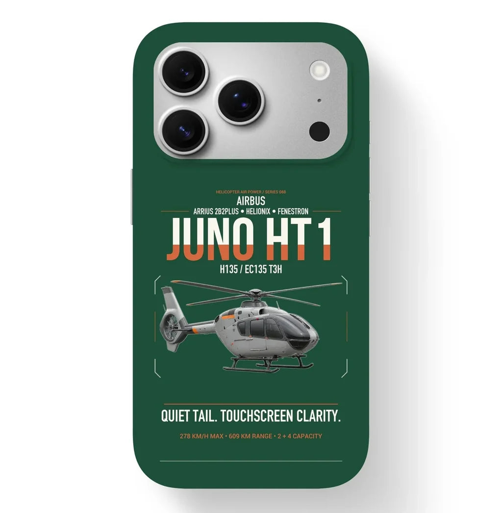 Airbus H135 Juno HT1 design on dark green magsafe iphone case, for iPhone 17 Pro