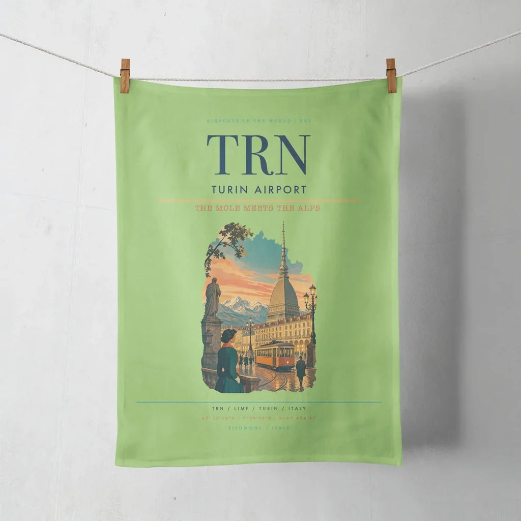 Turin Airport (TRN) design on light green towel