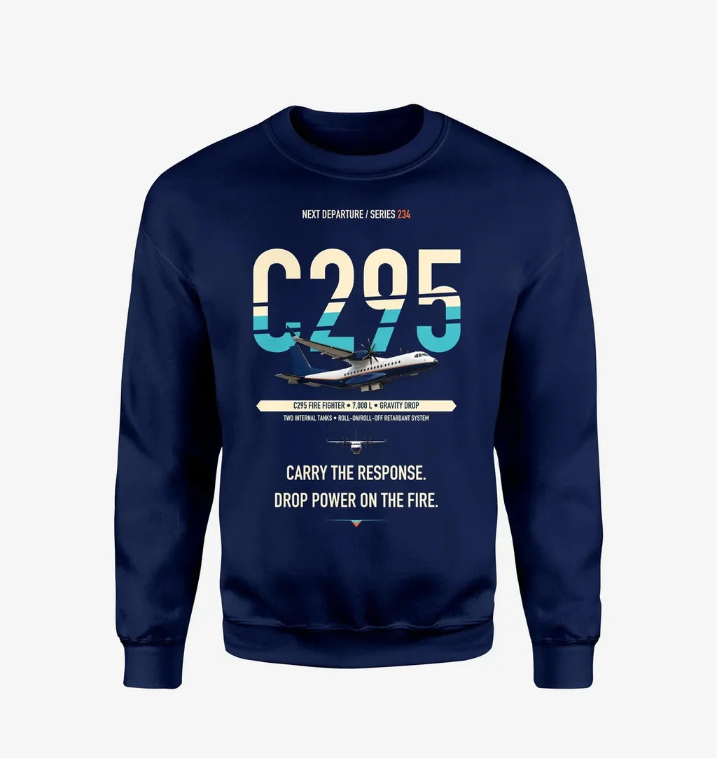 Airbus C295 Firefighter design on navy blue sweatshirt