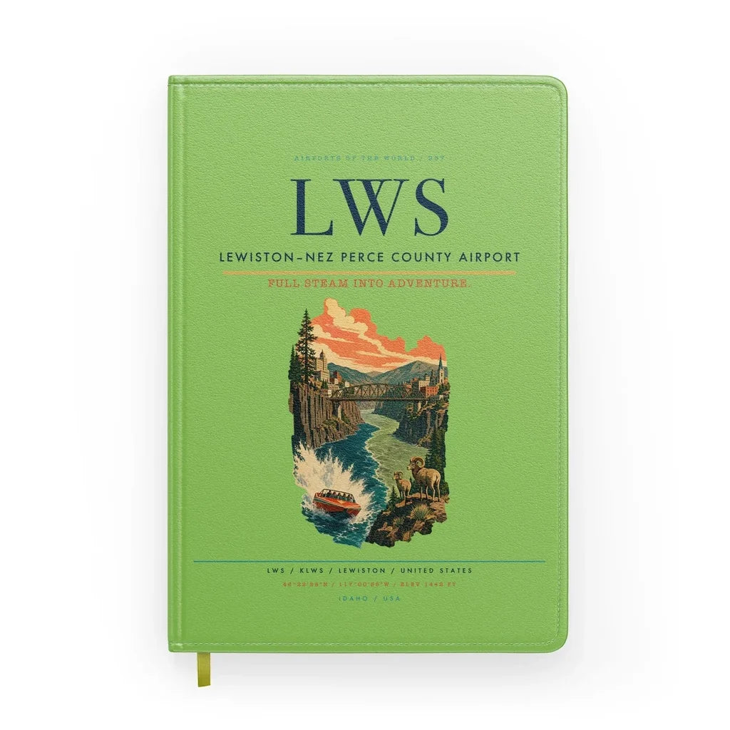 Lewiston–Nez Perce County Airport (LWS) design on light green notebook