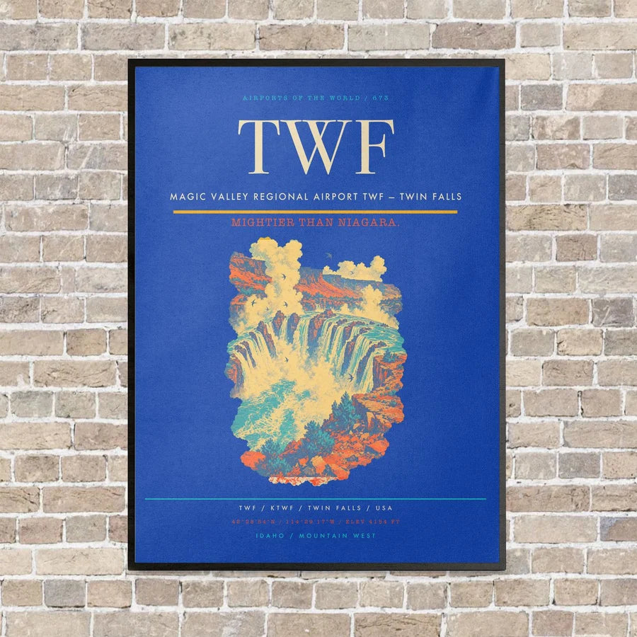 Magic Valley Regional Airport TWF — Twin Falls vertical canvas print - framed - blue background