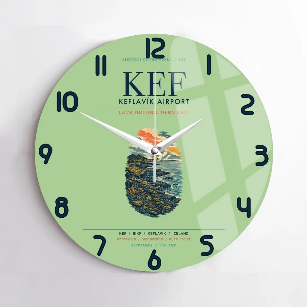 Keflavík Airport (KEF) design on light green no frame wall clock