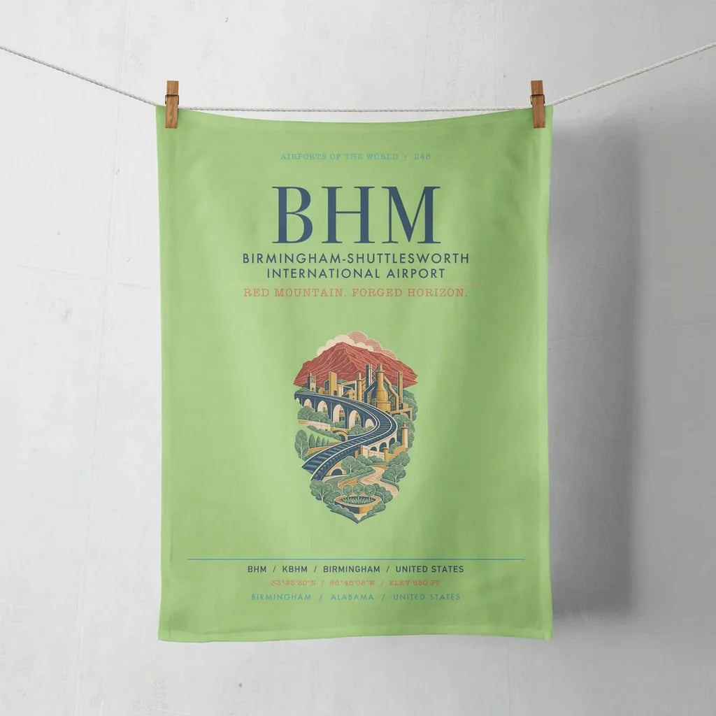 Birmingham-Shuttlesworth International Airport (BHM) design on light green towel