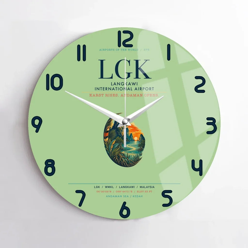 Langkawi International Airport (LGK) design on light green no frame wall clock