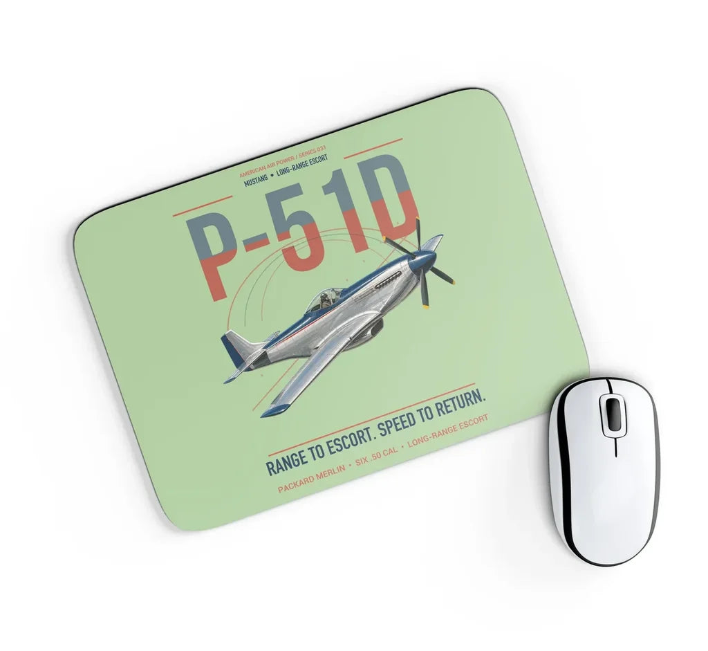P-51D Mustang design on light green rectangle mouse pad