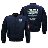 Thumbnail for Cessna 150M design on blue bomber jacket, double-side print