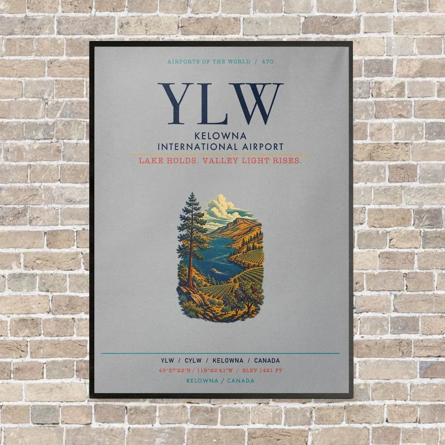 Kelowna International Airport YLW vertical canvas print - framed - light gray background