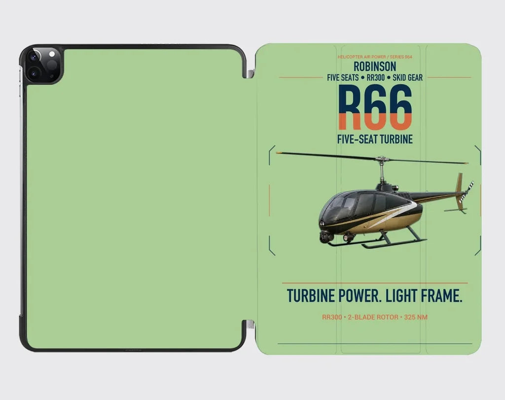 Robinson R66 design on light green ipad tablet case