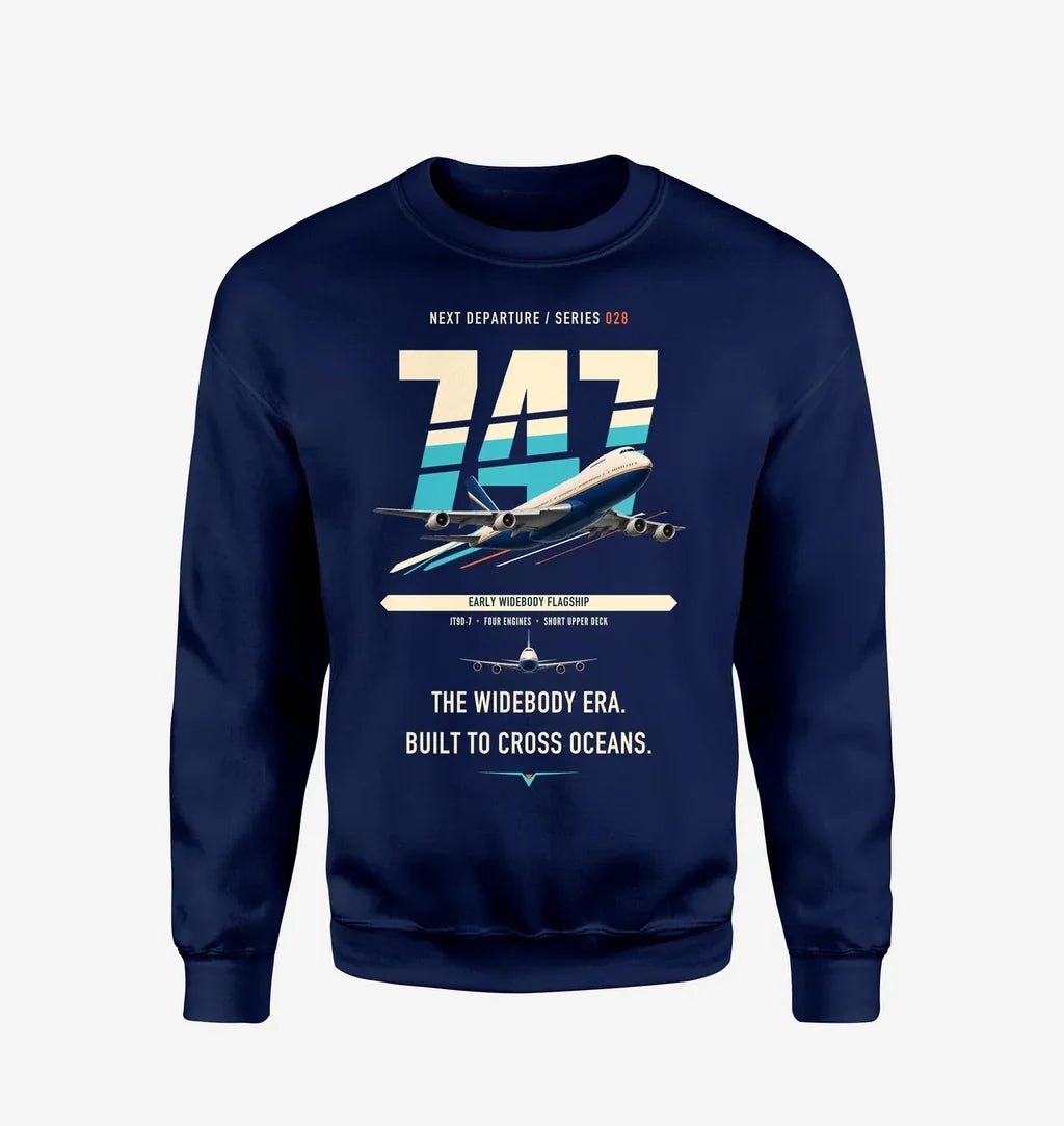 Boeing 747-200B design on navy blue sweatshirt