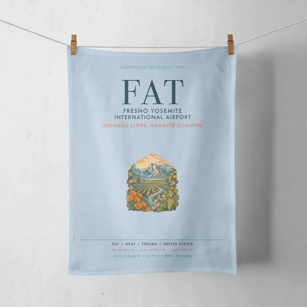 Fresno Yosemite International Airport (FAT) design on light blue towel