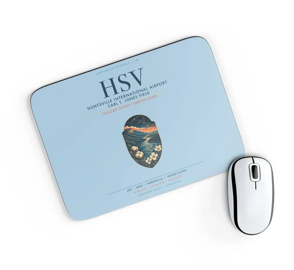 Huntsville International Airport (HSV) design on light blue rectangle mouse pad