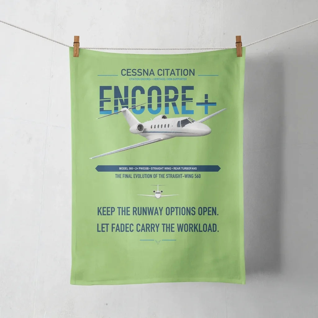 Cessna Citation Encore+ design on light green towel