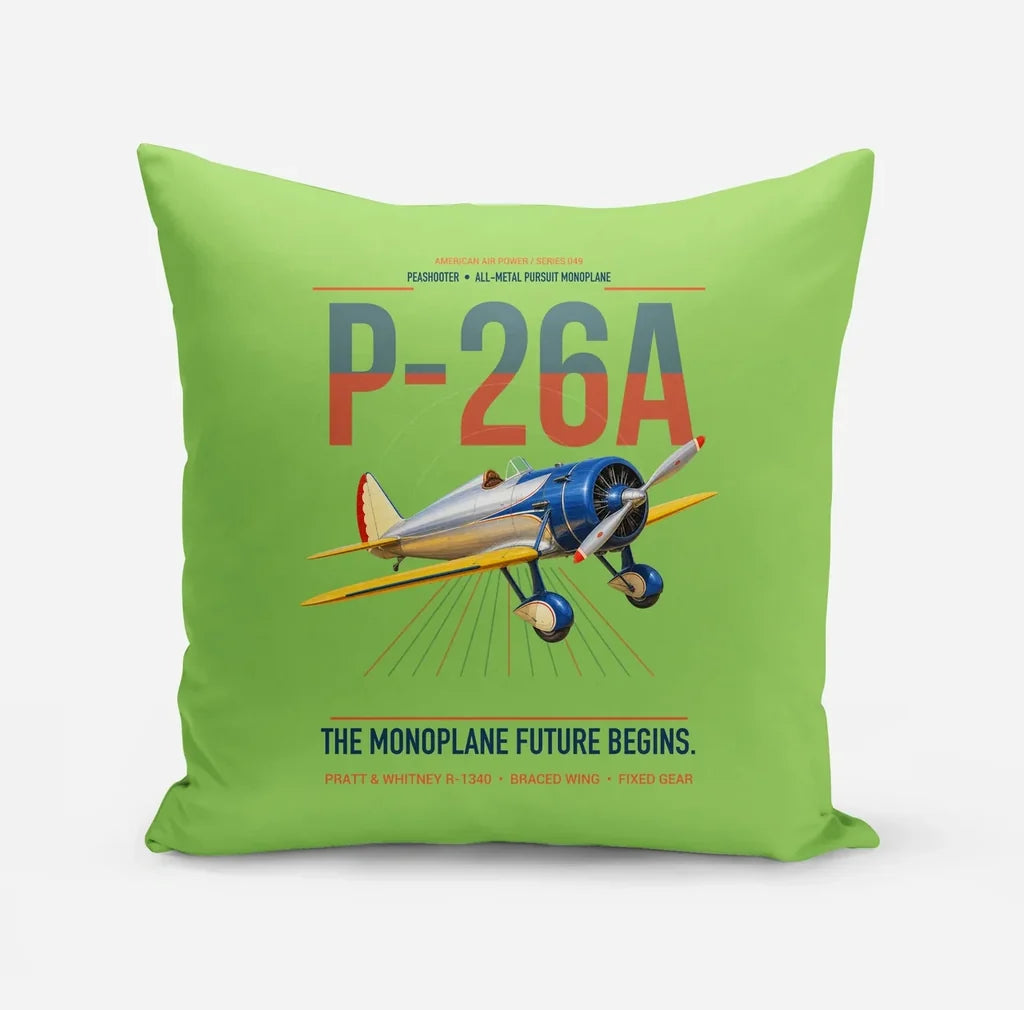 Boeing P-26A Peashooter design on light green pillow