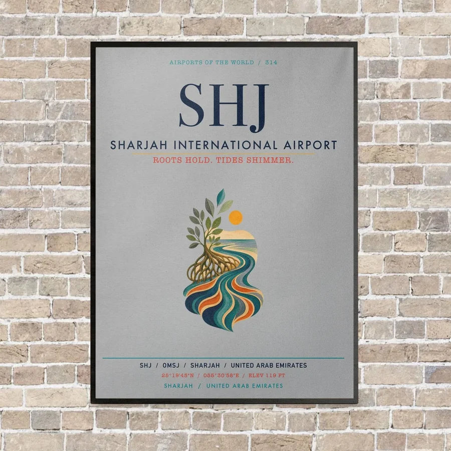 Sharjah International Airport SHJ vertical canvas print - framed - light gray background