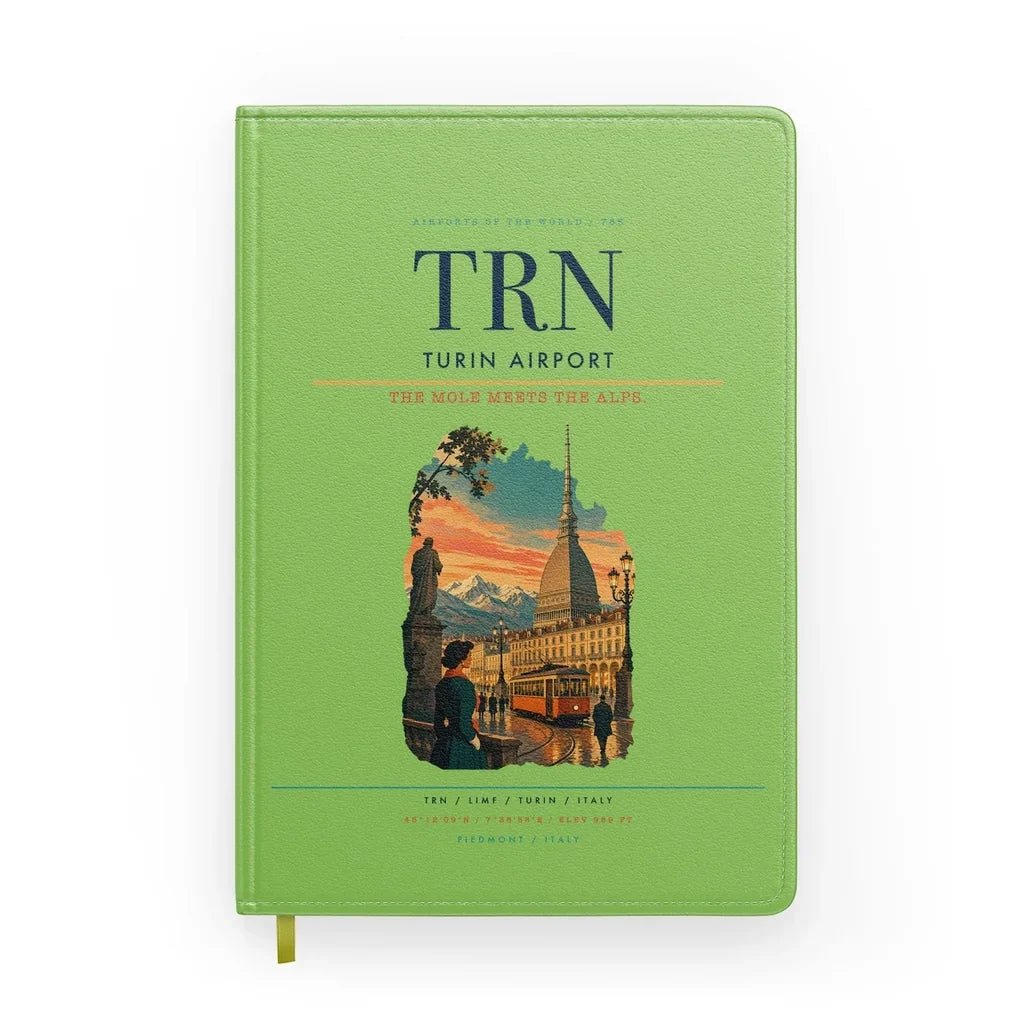 Turin Airport (TRN) design on light green notebook