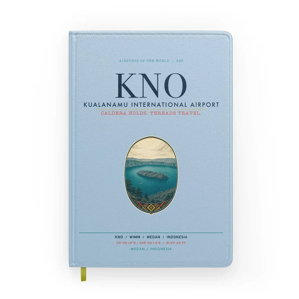 Kualanamu International Airport Medan (KNO) design on light blue notebook
