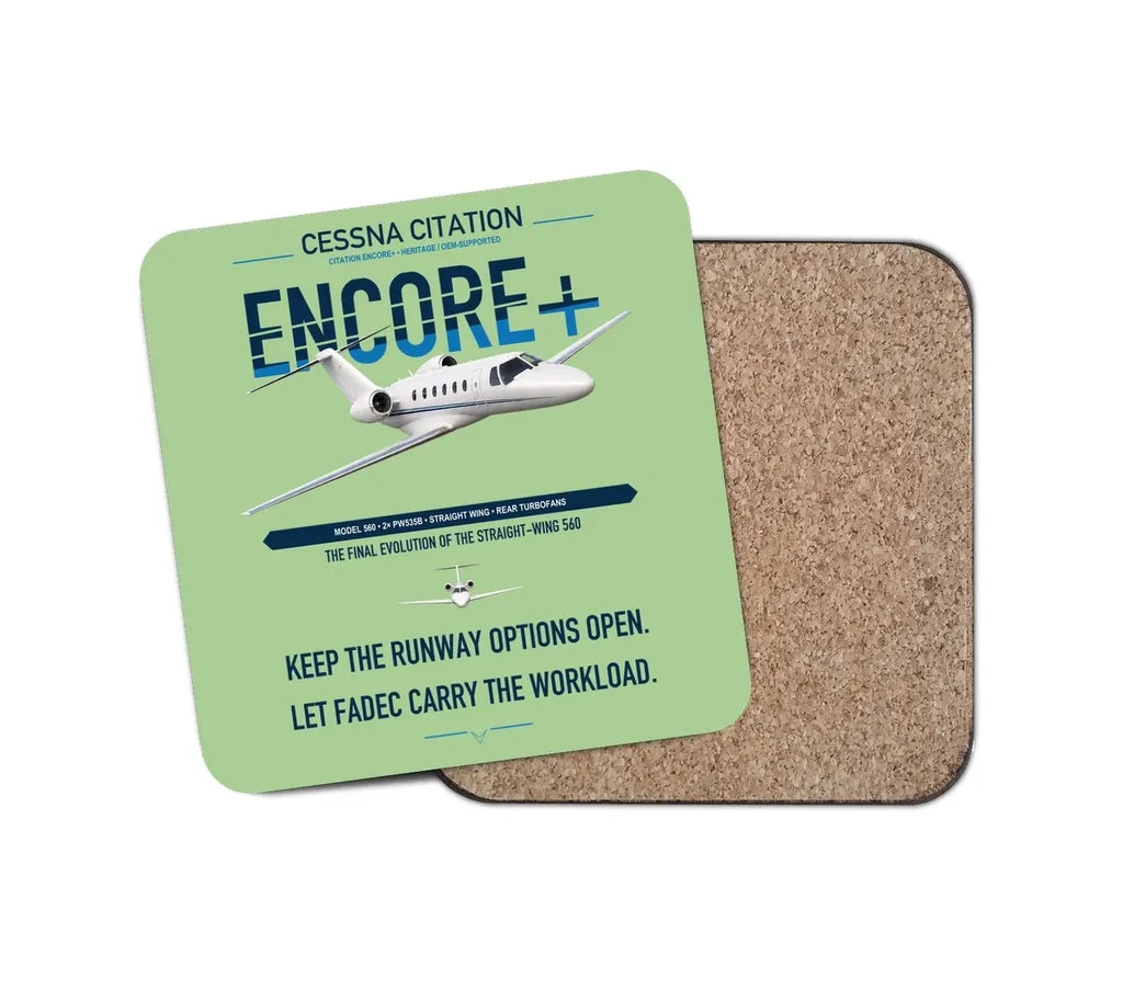 Cessna Citation Encore+ design on light green 1 piece coaster